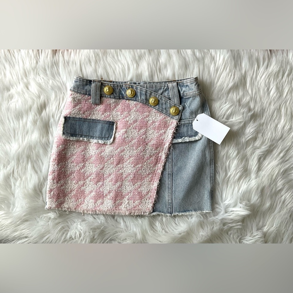Pink tweed denim mini skirt 🩷